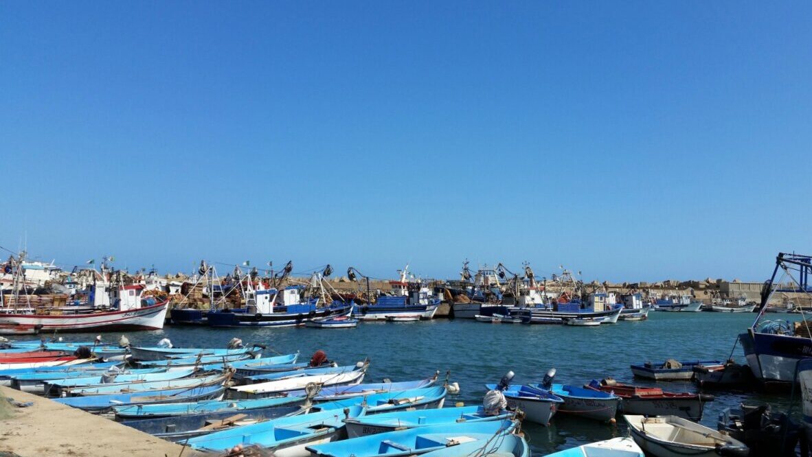 Vista del puerto de Boumerd&eacute;s con barcos pesqueros en el agua