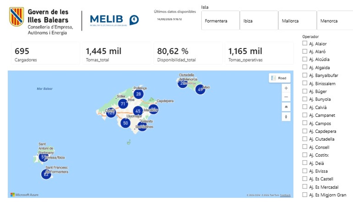 Baleares lanza una nueva web para consultar en tiempo real los puntos de carga para veh&iacute;culos el&eacute;ctricos