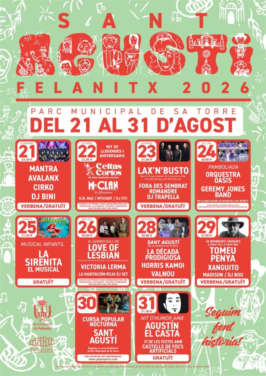 Cartel de las verbenas de Sant Agustí en Felanitx 2026